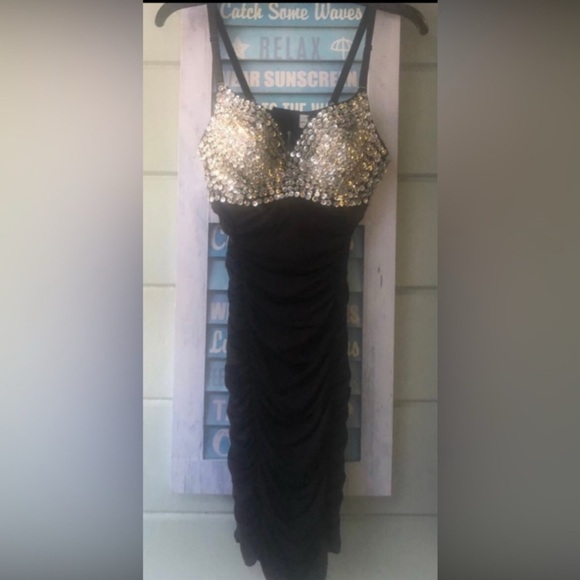 sequins vintage sequins & black ruched dress by Babe - Picture 14 of 16